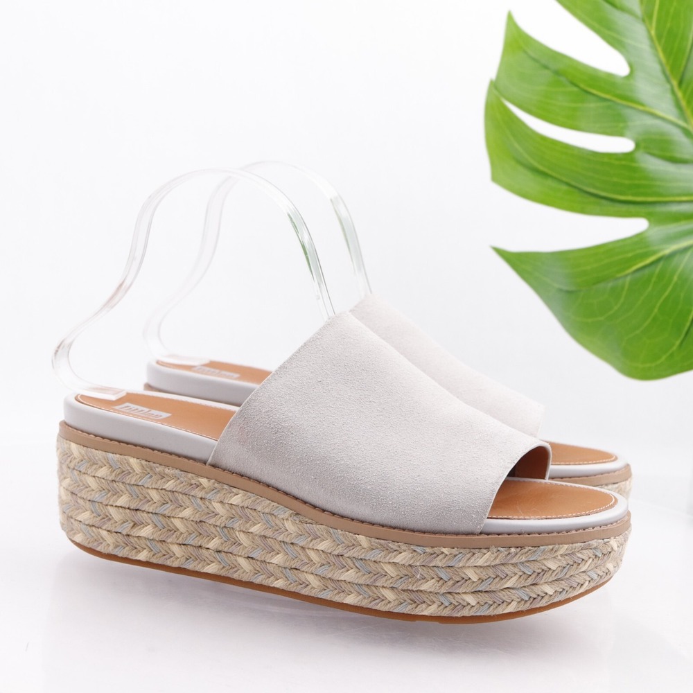 FitFlop Shoes Womens Eloise Sandal Size 10 Gray Suede Espadrille Platform Slides